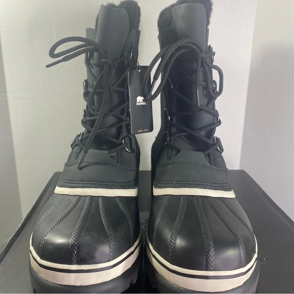 SOREL Caribou Waterproof Boot Insulated Black Dark Stone Natural Rubber Men's 13